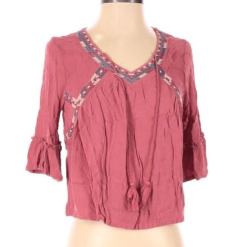 Artesia Pink 3/4 Sleeve Boho Embroidered Blouse S‎